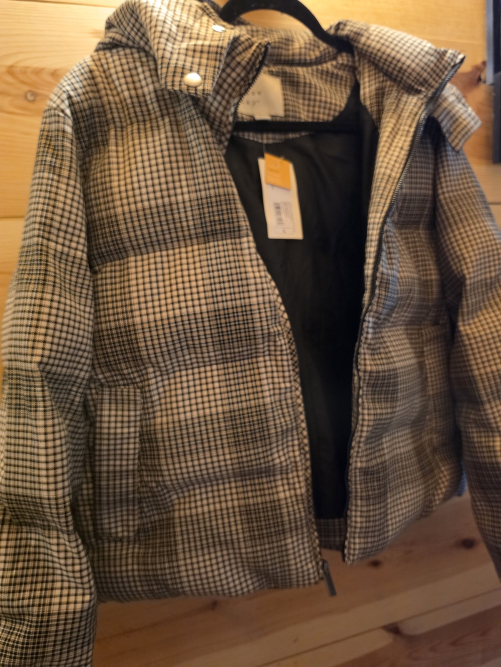 a new day Women's Gray Plaid Puffer Jacket - Picture 3 of 4